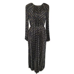 Julia Jordan Black Pleated Polka Dot Long Sleeve Satin Midi Dress MSRP $149